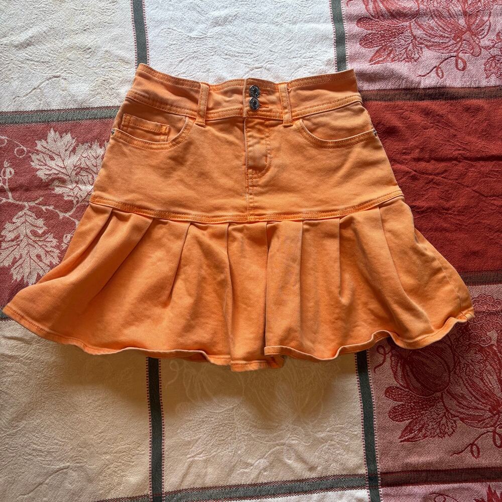 Wild Fable Orange Denim Pleated Mini Skirt 0